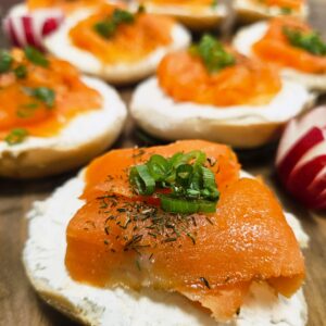 OPEN FACED LOX AND CREAM CHEESE MINI BAGELS (1dz)